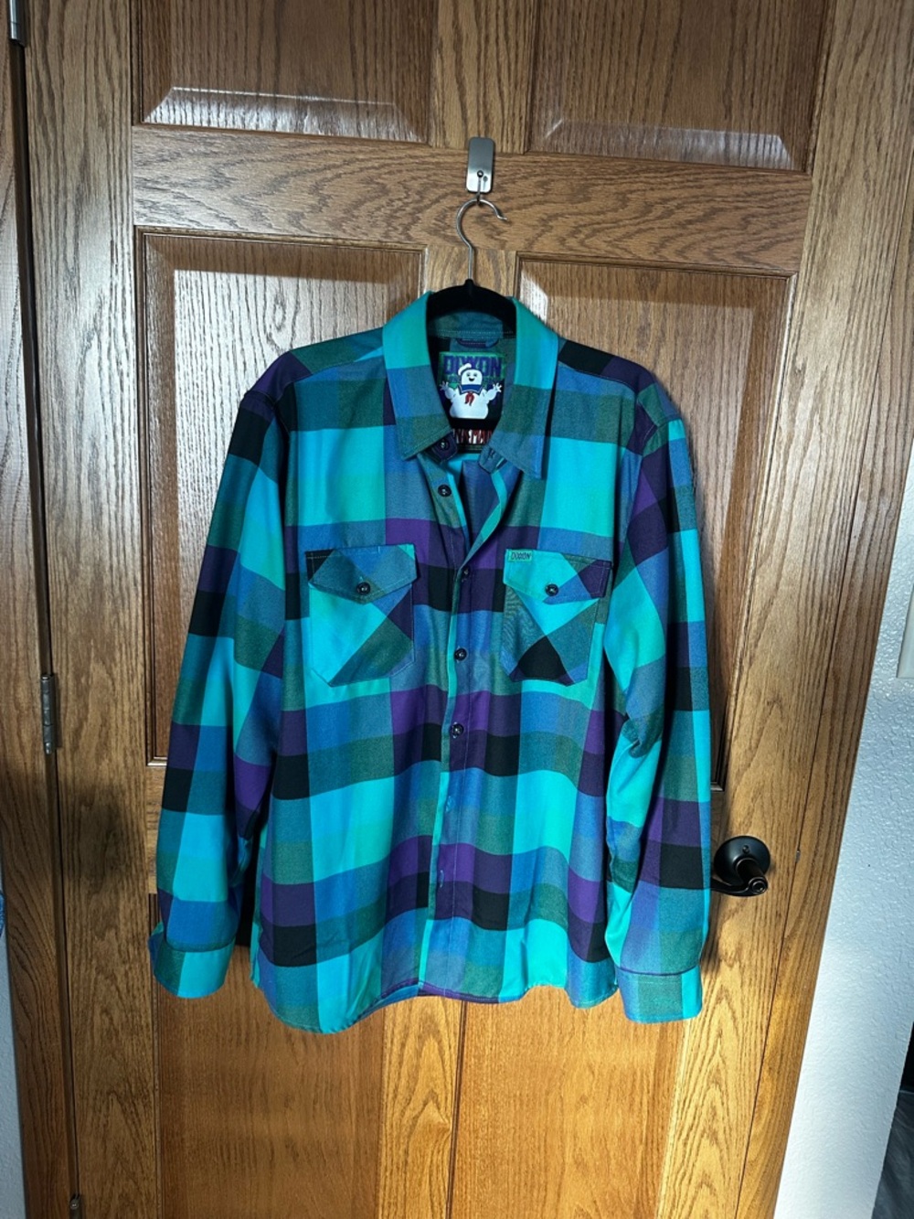 DIXXON Venkman Flannel Teal & Purple Plaid Button-Down Shirt Men’s size large